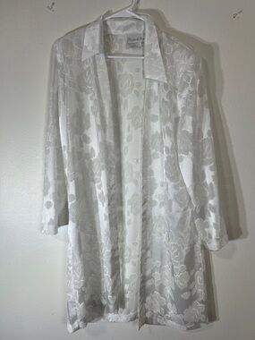 Petals & Joy White Floral Sheer Robe - Lightweight Open Front